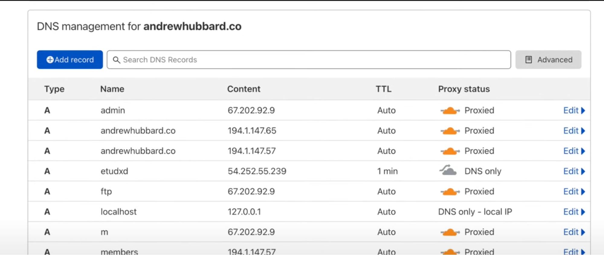 Переходим в Клауд, в графу DNS